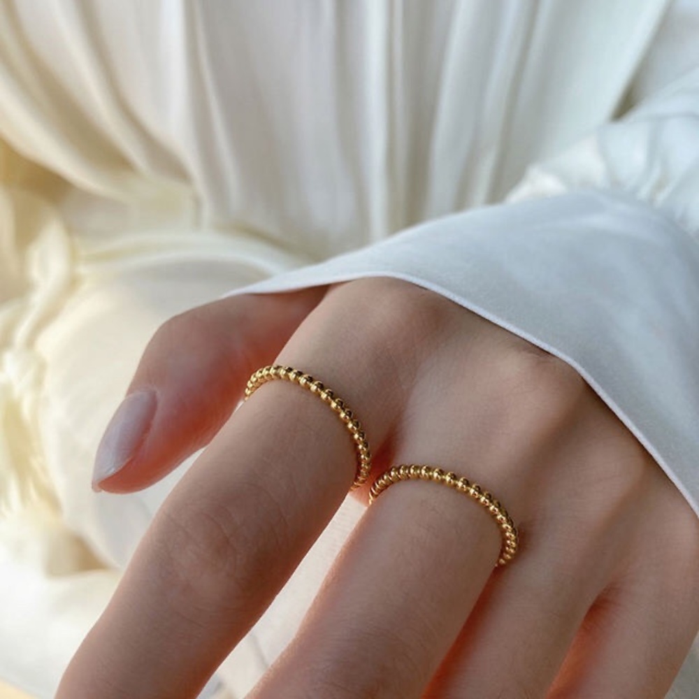 18K Gold Plated Bobble Band Ring, Small Stackable